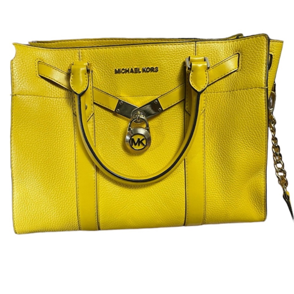 Michael Kors Authentic Hamilton Yellow Citrus Pebbled Leather EUC - Picture 1 of 3